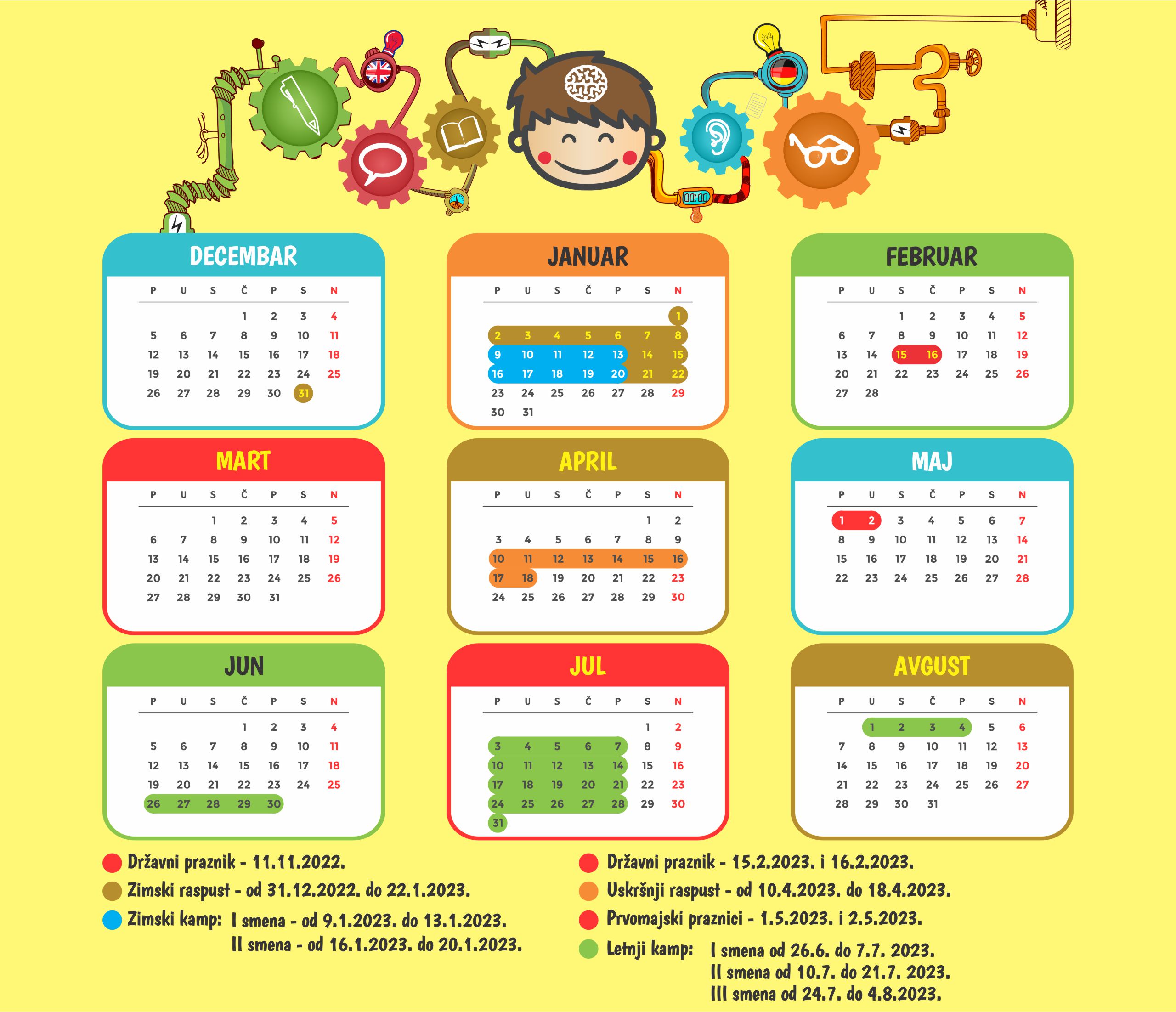Kalendar neradnih dana za školsku godinu 2022/2023.
